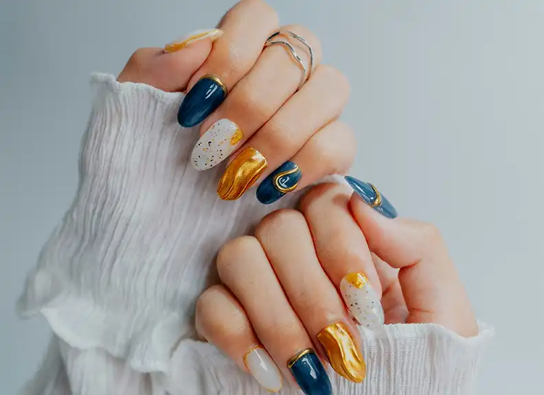 Gold Almond Nails